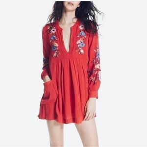 Free People Mia Red Embroidered Gauze Mini Dress Women’s Size XSmall NWT